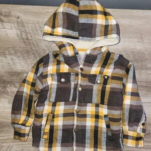 Boys 2T Western‎ Lucky Brand Fleece lined hooded button up sweater jacket